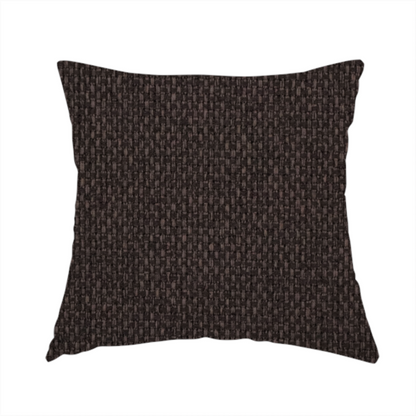 The fabric used to create this handmade cushion is a dark chocolate or espresso brown fabric featuring a distinct, tightly woven grid texture. The material showcases a deep, multi-tonal, basket-weave style pattern with interlaced charcoal and dark brown threads, creating a rich, moody, and matte finish across the entire surface.