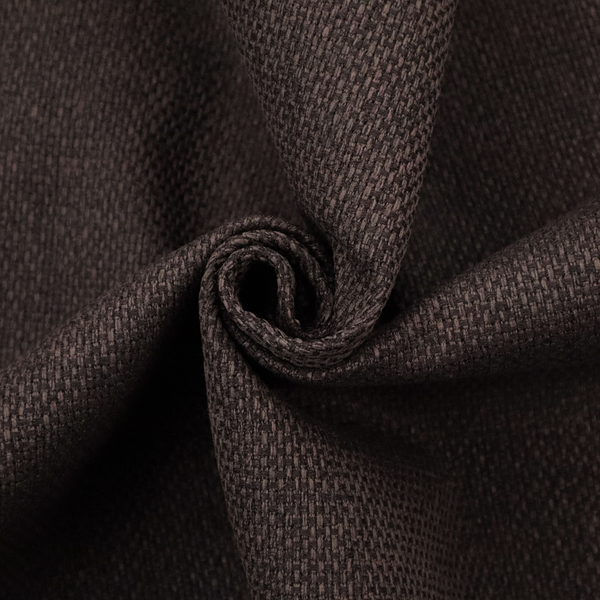 A dark chocolate or espresso brown fabric featuring a distinct, tightly woven grid texture. The material showcases a deep, multi-tonal, basket-weave style pattern with interlaced charcoal and dark brown threads, creating a rich, moody, and matte finish across the entire surface.