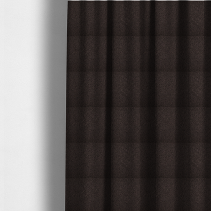 The fabric used to create these made-to-measure curtains is a dark chocolate or espresso brown fabric featuring a distinct, tightly woven grid texture. The material showcases a deep, multi-tonal, basket-weave style pattern with interlaced charcoal and dark brown threads, creating a rich, moody, and matte finish across the entire surface.