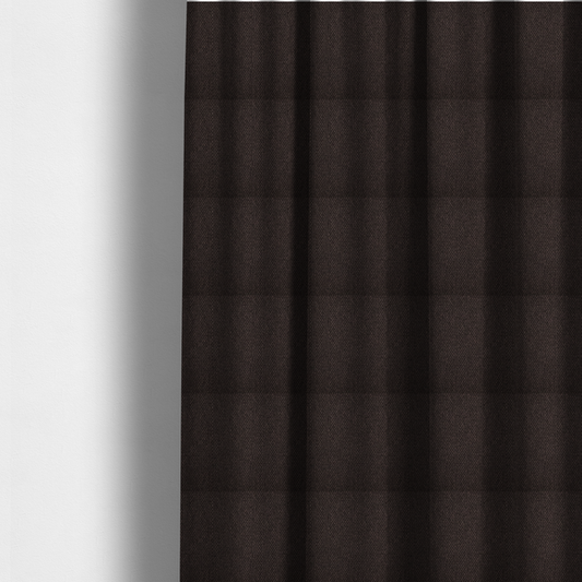 The fabric used to create these made-to-measure curtains is a dark chocolate or espresso brown fabric featuring a distinct, tightly woven grid texture. The material showcases a deep, multi-tonal, basket-weave style pattern with interlaced charcoal and dark brown threads, creating a rich, moody, and matte finish across the entire surface.