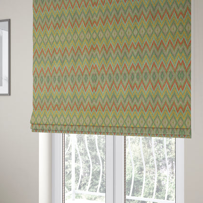 Ipoh Collection Of Chevron Striped Heavyweight Chenille Light Blue Multi Colour Upholstery Fabric CTR-347 - Roman Blinds