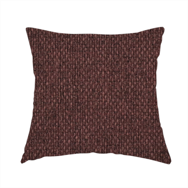 The fabric used to create this handmade cushion is a deep maroon or burgundy fabric featuring a distinct, tightly woven grid texture. The material showcases a rich, multi-tonal, basket-weave style pattern with interlaced plum and dark earthy threads, creating a warm, elegant, and matte finish across the entire surface.