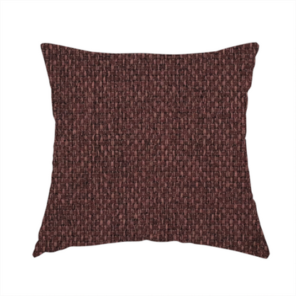 The fabric used to create this handmade cushion is a deep maroon or burgundy fabric featuring a distinct, tightly woven grid texture. The material showcases a rich, multi-tonal, basket-weave style pattern with interlaced plum and dark earthy threads, creating a warm, elegant, and matte finish across the entire surface.