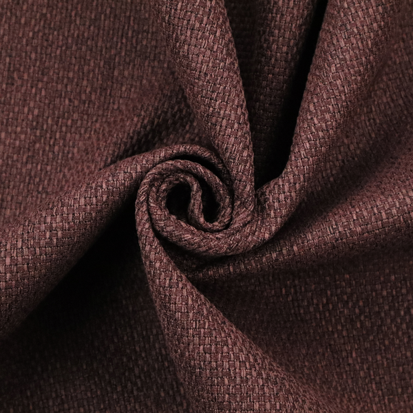 A deep maroon or burgundy fabric featuring a distinct, tightly woven grid texture. The material showcases a rich, multi-tonal, basket-weave style pattern with interlaced plum and dark earthy threads, creating a warm, elegant, and matte finish across the entire surface.