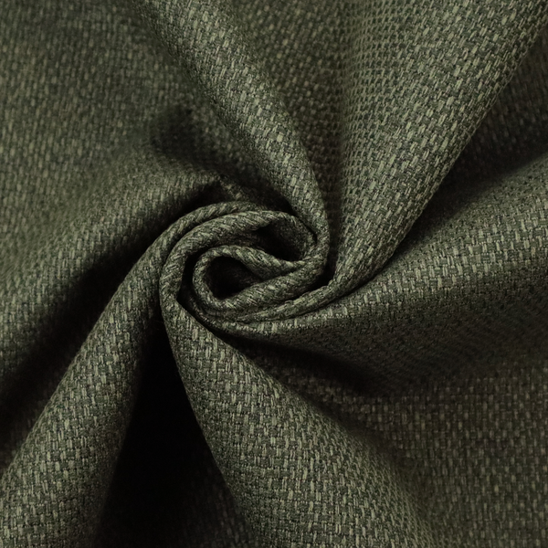 A deep olive or moss green fabric featuring a distinct, tightly woven grid texture. The material showcases a rich, multi-tonal, basket-weave style pattern with interlaced forest green and muted earthy threads, creating a natural, sophisticated, and matte finish across the entire surface.