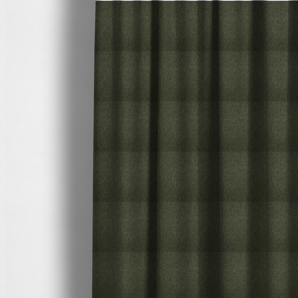 The fabric used to create these made-to-measure curtains is a deep olive or moss green fabric featuring a distinct, tightly woven grid texture. The material showcases a rich, multi-tonal, basket-weave style pattern with interlaced forest green and muted earthy threads, creating a natural, sophisticated, and matte finish across the entire surface.