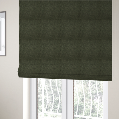 The fabric used to create these Roman blinds is a deep olive or moss green fabric featuring a distinct, tightly woven grid texture. The material showcases a rich, multi-tonal, basket-weave style pattern with interlaced forest green and muted earthy threads, creating a natural, sophisticated, and matte finish across the entire surface.