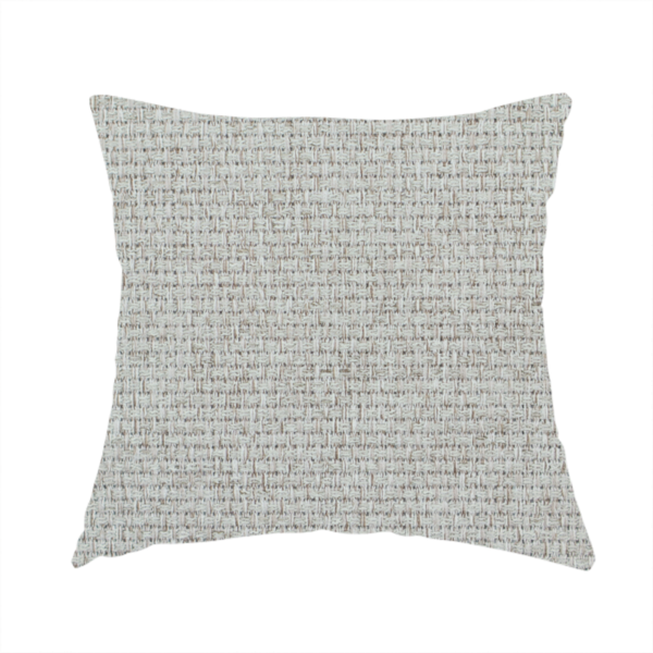 The fabric used to create this handmade cushion is a light silver-grey or ash-grey fabric featuring a distinct, tightly woven grid texture. The material showcases a multi-tonal, basket-weave style pattern with blended cool grey and subtle pale threads, creating a clean, neutral, and matte finish across the entire surface.