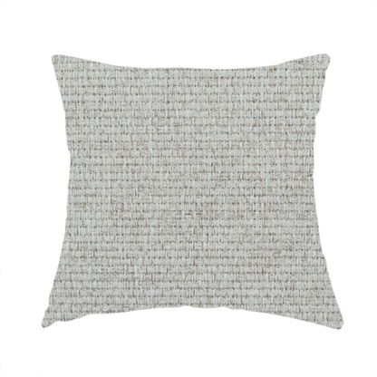 The fabric used to create this handmade cushion is a light silver-grey or ash-grey fabric featuring a distinct, tightly woven grid texture. The material showcases a multi-tonal, basket-weave style pattern with blended cool grey and subtle pale threads, creating a clean, neutral, and matte finish across the entire surface.