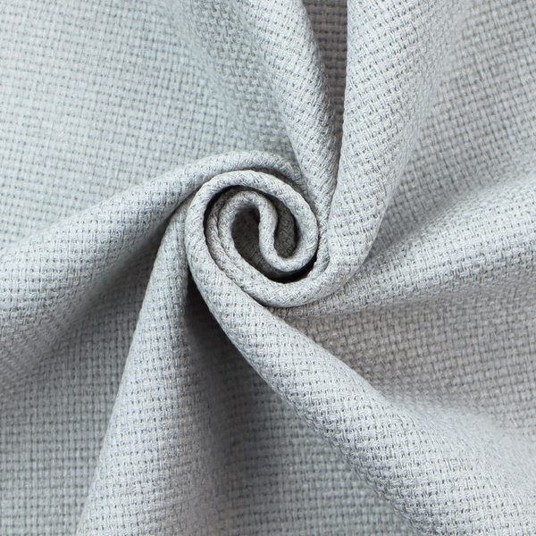 A very light ice-grey or tinted white fabric featuring a distinct, tightly woven grid texture. The material showcases a multi-tonal, basket-weave style pattern with blended pale silver and crisp off-white threads, creating a bright, minimalist, and matte finish across the entire surface.