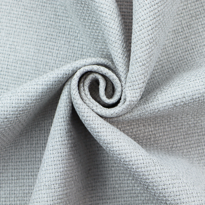 A very light ice-grey or tinted white fabric featuring a distinct, tightly woven grid texture. The material showcases a multi-tonal, basket-weave style pattern with blended pale silver and crisp off-white threads, creating a bright, minimalist, and matte finish across the entire surface.