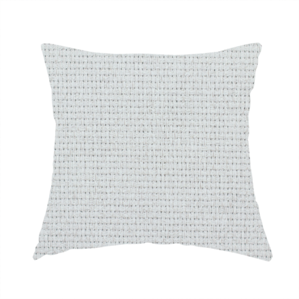 The fabric used to create this handmade cushion is a light grey or soft ash fabric featuring a distinct, tightly woven grid texture. The material showcases a multi-tonal, basket-weave style pattern with blended pale grey and subtle white threads, creating a clean, neutral, and matte finish across the entire surface.