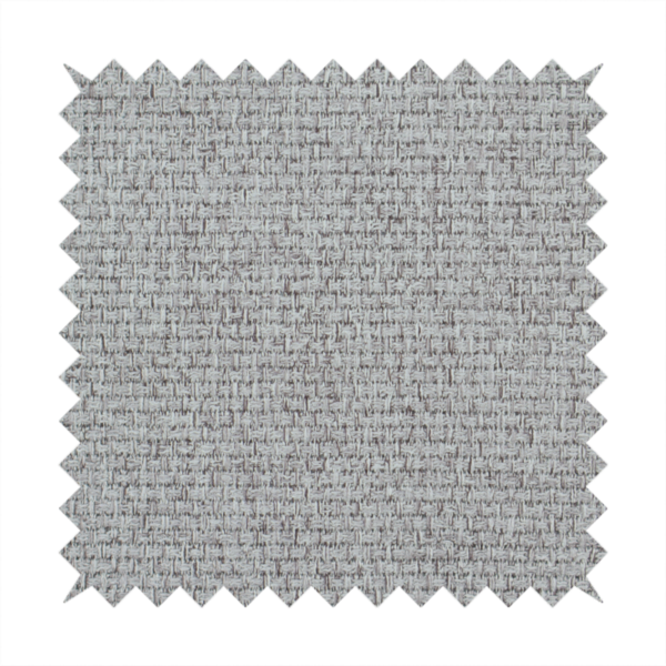 A mid-grey or stone-grey fabric featuring a distinct, tightly woven grid texture. The material showcases a multi-tonal, basket-weave style pattern with blended cool grey, taupe, and subtle white threads, creating a grounded, textured neutral, and matte finish across the entire surface.