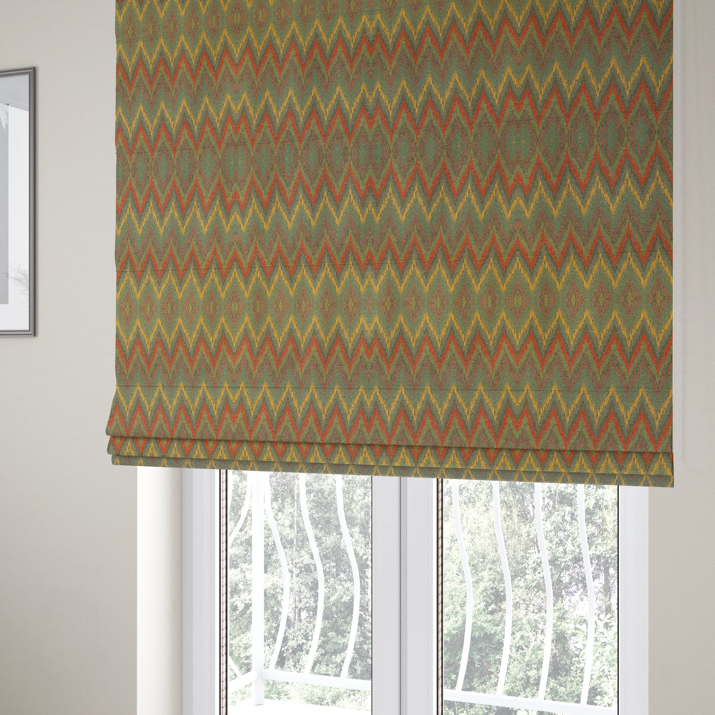 Ipoh Collection Of Chevron Striped Heavyweight Chenille Grey Multi Colour Upholstery Fabric CTR-348 - Roman Blinds