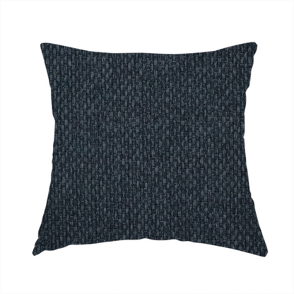 The fabric used to create this handmade cushion is a dark charcoal-grey or slate fabric featuring a distinct, tightly woven grid texture. The material showcases a rich, multi-tonal, basket-weave style pattern with blended deep grey, subtle navy, and black threads, creating a moody, sophisticated, and matte finish across the entire surface.