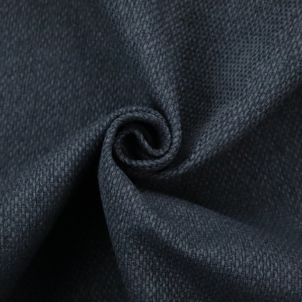 A dark charcoal-grey or slate fabric featuring a distinct, tightly woven grid texture. The material showcases a rich, multi-tonal, basket-weave style pattern with blended deep grey, subtle navy, and black threads, creating a moody, sophisticated, and matte finish across the entire surface.