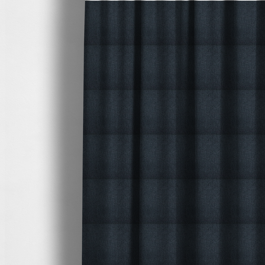 The fabric used to create these made-to-measure curtains is a dark charcoal-grey or slate fabric featuring a distinct, tightly woven grid texture. The material showcases a rich, multi-tonal, basket-weave style pattern with blended deep grey, subtle navy, and black threads, creating a moody, sophisticated, and matte finish across the entire surface.