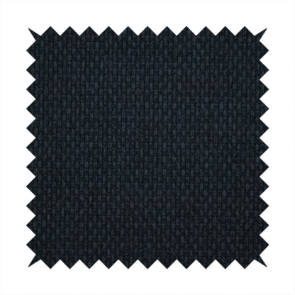 A deep midnight-black or ink-black fabric featuring a distinct, tightly woven grid texture. The material showcases a rich, multi-tonal, basket-weave style pattern with interlaced charcoal and solid black threads, creating a dramatic, subtle, and matte finish across the entire surface.
