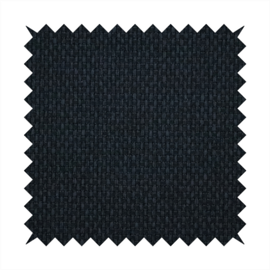 A deep midnight-black or ink-black fabric featuring a distinct, tightly woven grid texture. The material showcases a rich, multi-tonal, basket-weave style pattern with interlaced charcoal and solid black threads, creating a dramatic, subtle, and matte finish across the entire surface.