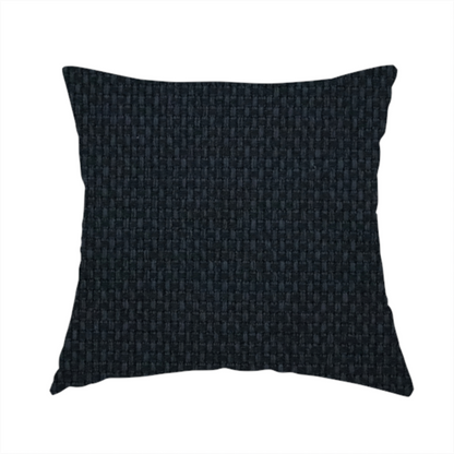 The fabric used to create this handmade cushion is a deep midnight-black or ink-black fabric featuring a distinct, tightly woven grid texture. The material showcases a rich, multi-tonal, basket-weave style pattern with interlaced charcoal and solid black threads, creating a dramatic, subtle, and matte finish across the entire surface.