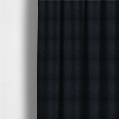 The fabric used to create these made-to-measure curtains is a deep midnight-black or ink-black fabric featuring a distinct, tightly woven grid texture. The material showcases a rich, multi-tonal, basket-weave style pattern with interlaced charcoal and solid black threads, creating a dramatic, subtle, and matte finish across the entire surface.