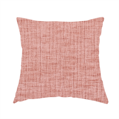 The fabric used to create this handmade cushion is a textured upholstery fabric in a soft, light blush pink shade. The material features a distinctive cross-hatched slub texture with fine vertical and horizontal ridges, creating a plush, tactile chenille finish.