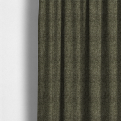 The fabric used to create these made-to-measure curtains is a textured upholstery fabric in an earthy olive or sage green colour. The material features a prominent cross-hatched slub texture with subtle horizontal and vertical ridges, giving it a cosy, multi-dimensional chenille appearance.