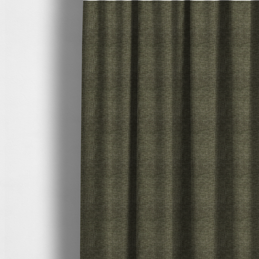 The fabric used to create these made-to-measure curtains is a textured upholstery fabric in an earthy olive or sage green colour. The material features a prominent cross-hatched slub texture with subtle horizontal and vertical ridges, giving it a cosy, multi-dimensional chenille appearance.