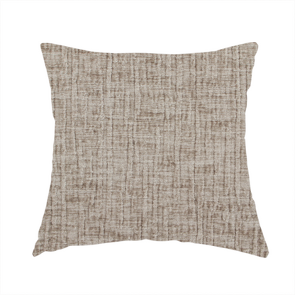 The fabric used to create these handmade cushions is a textured upholstery fabric in a neutral taupe or greige colour. The material features a distinctive cross-hatched slub texture with subtle vertical and horizontal ridges, creating a soft, dimensional chenille finish.