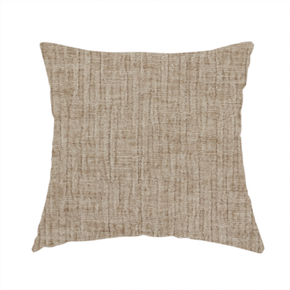 The fabric used to create this handmade cushion is a textured upholstery fabric in a warm, neutral beige or oatmeal colour. The material features a distinct cross-hatched slub texture with fine vertical and horizontal ridges, creating a soft, dimensional chenille finish.