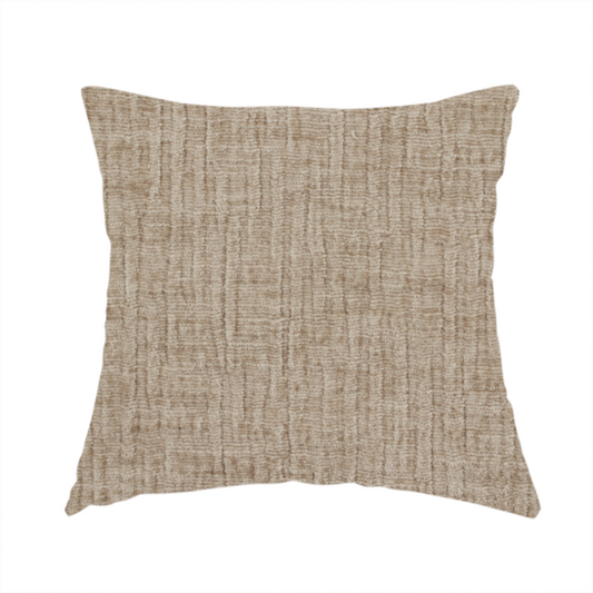 The fabric used to create this handmade cushion is a textured upholstery fabric in a warm, neutral beige or oatmeal colour. The material features a distinct cross-hatched slub texture with fine vertical and horizontal ridges, creating a soft, dimensional chenille finish.