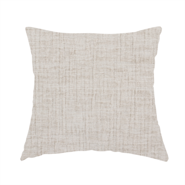 The fabric used to create this handmade cushion is a textured upholstery fabric in a light cream or ivory colour. The material features a subtle cross-hatched slub texture with fine vertical and horizontal ridges, creating a soft, dimensional chenille finish.