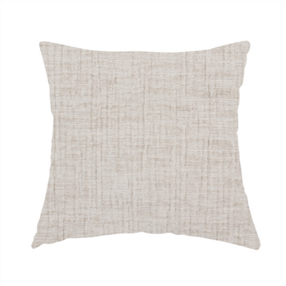 The fabric used to create this handmade cushion is a textured upholstery fabric in a light cream or ivory colour. The material features a subtle cross-hatched slub texture with fine vertical and horizontal ridges, creating a soft, dimensional chenille finish.