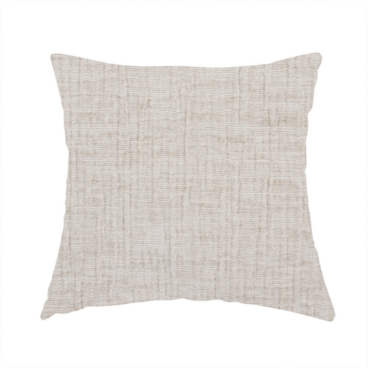 The fabric used to create this handmade cushion is a textured upholstery fabric in a light cream or ivory colour. The material features a subtle cross-hatched slub texture with fine vertical and horizontal ridges, creating a soft, dimensional chenille finish.