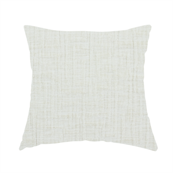 The fabric used to create this handmade cushion is a textured upholstery fabric in a clean white or light ivory colour. The material features a subtle cross-hatched slub texture with fine vertical and horizontal ridges, creating a soft, dimensional chenille finish.