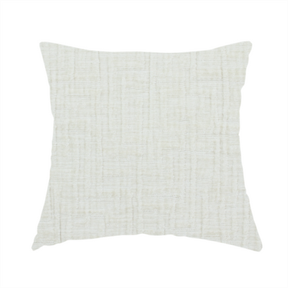 The fabric used to create this handmade cushion is a textured upholstery fabric in a clean white or light ivory colour. The material features a subtle cross-hatched slub texture with fine vertical and horizontal ridges, creating a soft, dimensional chenille finish.