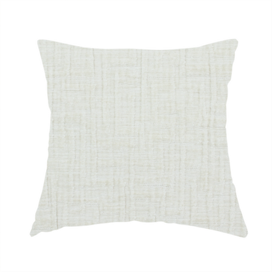 The fabric used to create this handmade cushion is a textured upholstery fabric in a clean white or light ivory colour. The material features a subtle cross-hatched slub texture with fine vertical and horizontal ridges, creating a soft, dimensional chenille finish.
