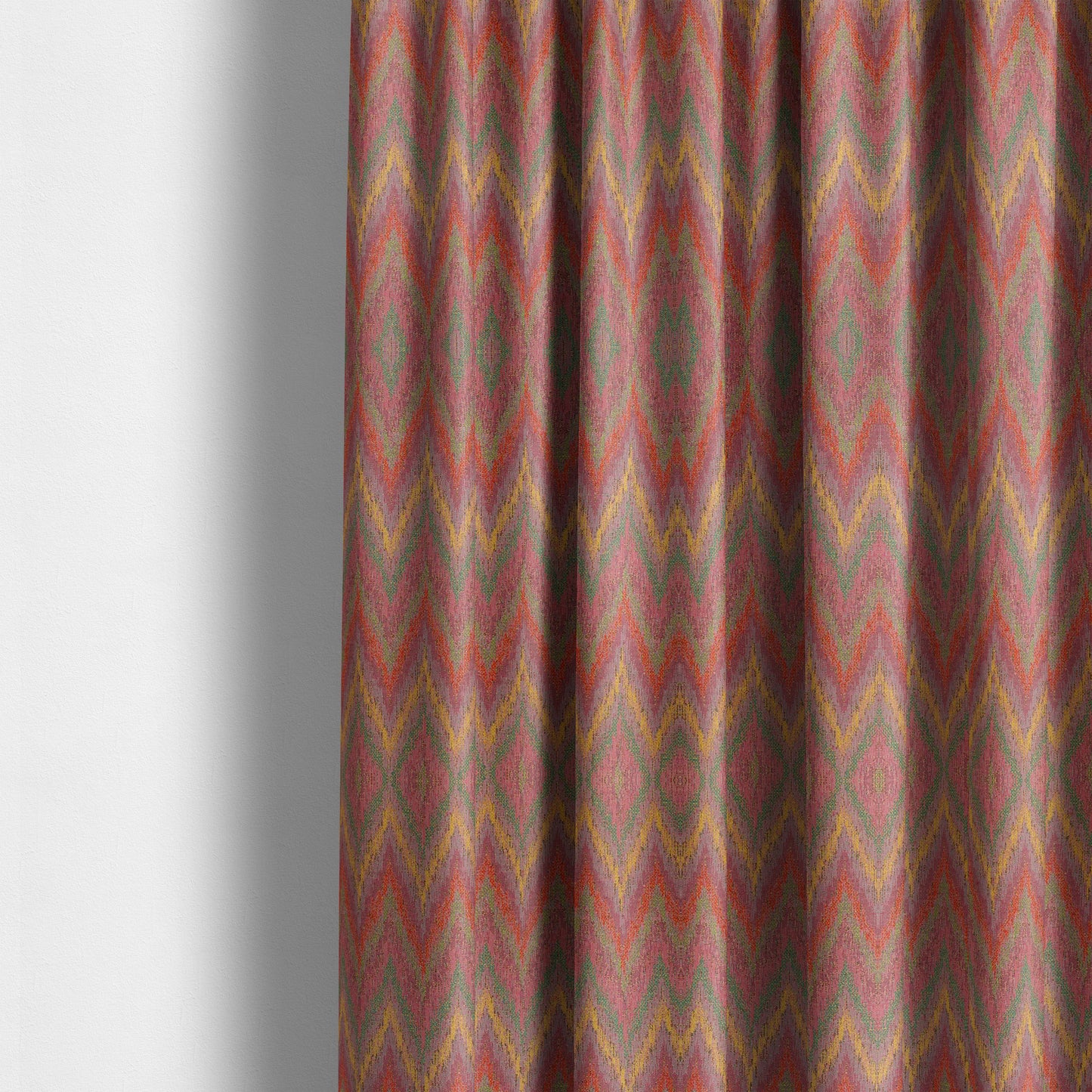 Ipoh Collection Of Chevron Striped Heavyweight Chenille Pink Multi Colour Upholstery Fabric CTR-349 - Made To Measure Curtains