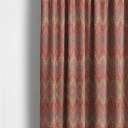 Ipoh Collection Of Chevron Striped Heavyweight Chenille Pink Multi Colour Upholstery Fabric CTR-349 - Made To Measure Curtains