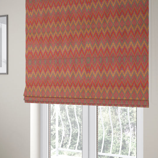 Ipoh Collection Of Chevron Striped Heavyweight Chenille Pink Multi Colour Upholstery Fabric CTR-349 - Roman Blinds