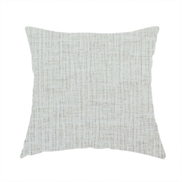 The fabric used to create this handmade cushion is a textured upholstery fabric in a light silver or pale grey colour. The material features a subtle cross-hatched slub texture with fine vertical and horizontal ridges, creating a soft, dimensional chenille finish.