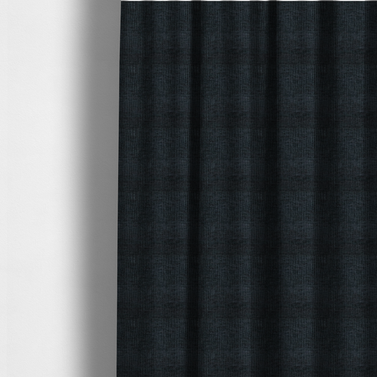 the fabric used to create these made-to-measure curtains is a textured upholstery fabric in a deep midnight black or very dark charcoal shade. The material features a distinct cross-hatched slub texture with subtle vertical and horizontal ridges, creating a soft, dimensional chenille finish.