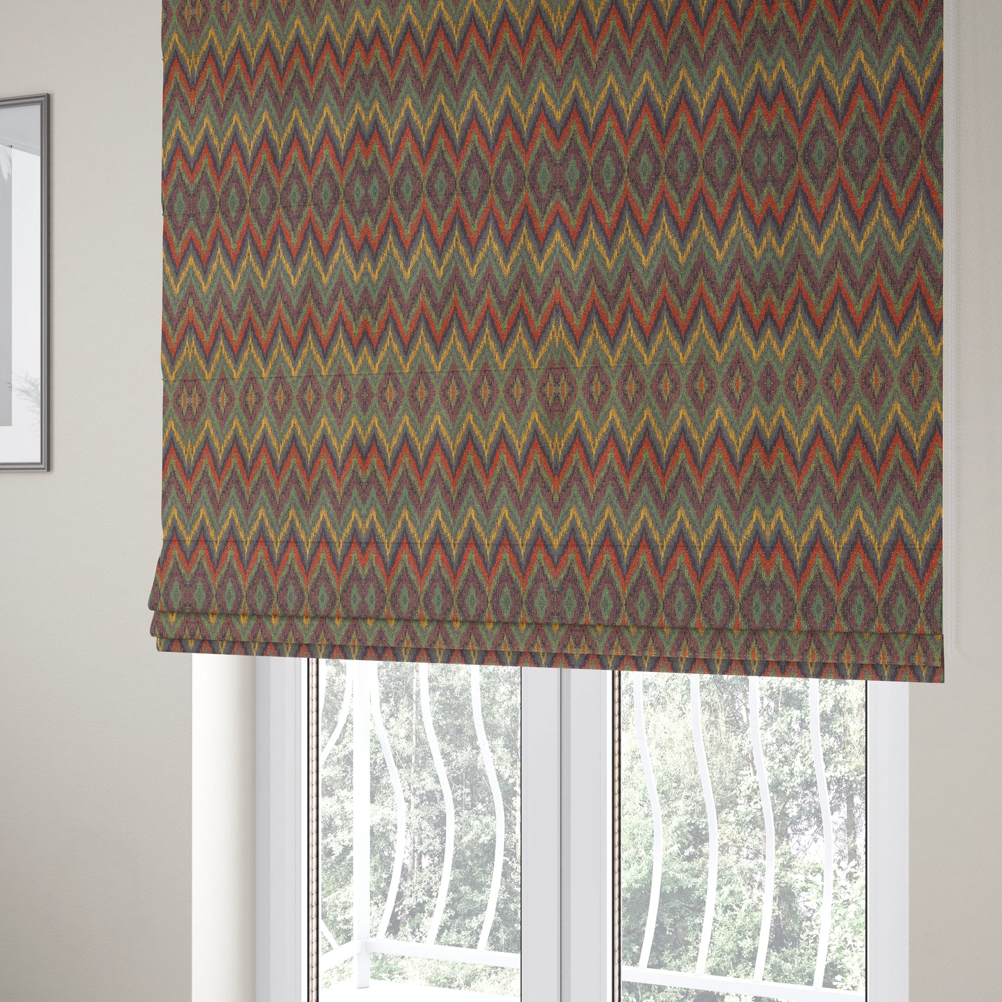 Ipoh Collection Of Chevron Striped Heavyweight Chenille Purple Multi Colour Upholstery Fabric CTR-350 - Roman Blinds