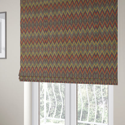 Ipoh Collection Of Chevron Striped Heavyweight Chenille Purple Multi Colour Upholstery Fabric CTR-350 - Roman Blinds