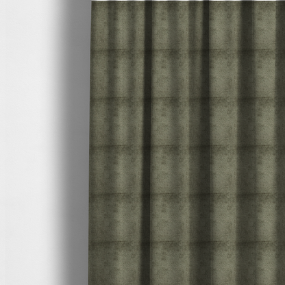 The fabric used to create these made-to-measure curtains is a textured fabric swatch in an earthy olive green or sage colour. The material features a dense, uniform nubby weave with subtle dark mottling throughout, giving the soft, textured surface a multi-tonal, organic appearance.