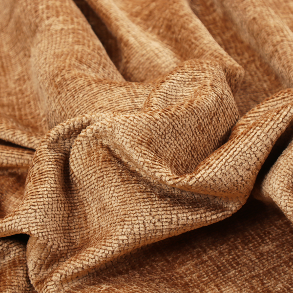 A textured fabric swatch in a warm terracotta or burnt orange colour. The material features a dense, uniform nubby weave with a soft, matte appearance, resembling chenille or bouclé cloth.