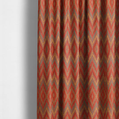 Ipoh Collection Of Chevron Striped Heavyweight Chenille Red Multi Colour Upholstery Fabric CTR-351 - Made To Measure Curtains