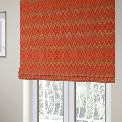 Ipoh Collection Of Chevron Striped Heavyweight Chenille Red Multi Colour Upholstery Fabric CTR-351 - Roman Blinds