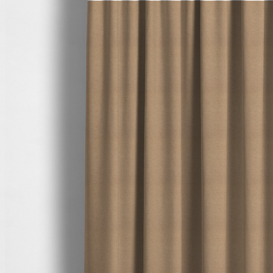 The fabric used to create these made-to-measure curtains is a textured beige fabric with a tight, uniform cross-weave.