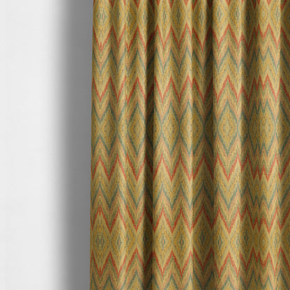 Ipoh Collection Of Chevron Striped Heavyweight Chenille Yellow Multi Colour Upholstery Fabric CTR-353 - Made To Measure Curtains